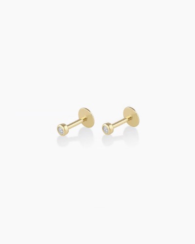 Classic Diamond Flat Back Studs | 14k Solid Gold / Pair