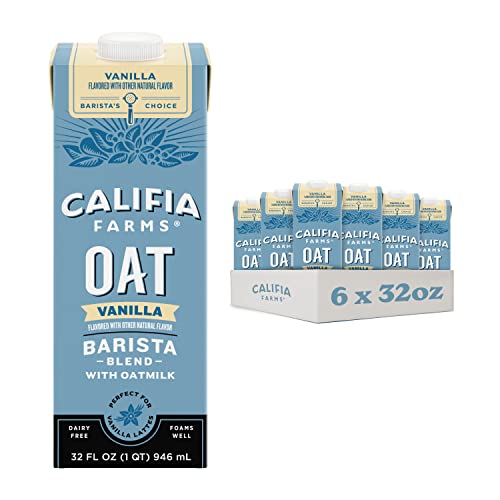 Califia Farms – Vanilla Oat Barista Blend Oat Milk, 32 Oz (Pack of 6), Shelf Stable, Dairy Free, Plant Based, Vegan, Gluten Free, Non GMO, Milk Frother, Creamer, Blue - Oat Barista - Vanilla