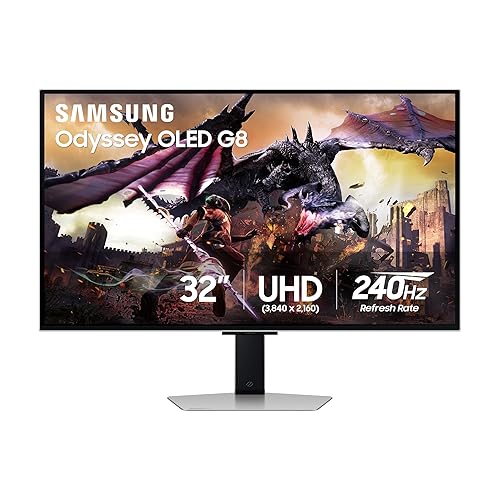 SAMSUNG 32-Inch Odyssey OLED G8 (G80SD) Series 4K UHD Smart Gaming Monitor, 240Hz 0.03ms, G-Sync Compatible, Glare-Free Display, Gaming Hub, Sleek Metal Design, LS32DG800SNXZA, 2024 - 32-inch - OLED G8 - Flat 240Hz