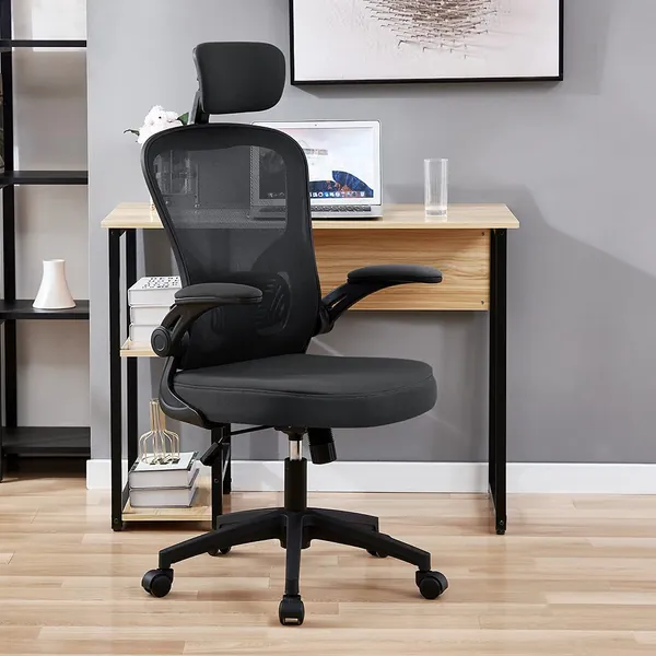 OWAY HOMELIVING TovoYar Ergonomic Office Chair High Back with Lumber Support Adjustable Desk Chair with Flip-Armrest and Mesh Back for Home Computer Chairs for Adult Black