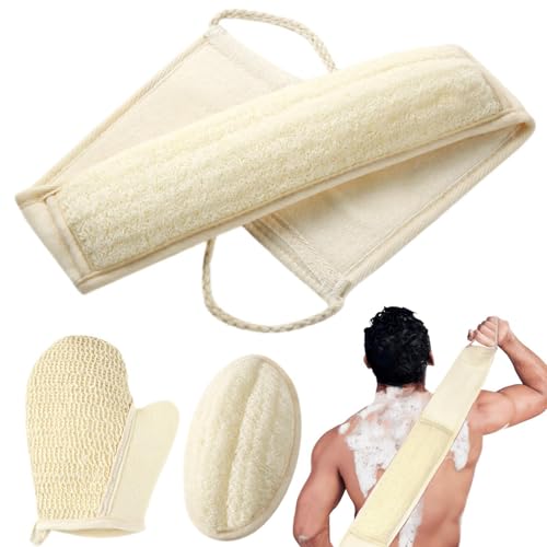 BETLYS Natural Loofah Sponge Exfoliating Body Scrubber, Loofa Back Scrubber for Shower Set for Men and Women (3 Pack), Luffa Sponge Pads & Exfoliating Glove Deep Clean & Invigorate Your Skin - 3 Pack
