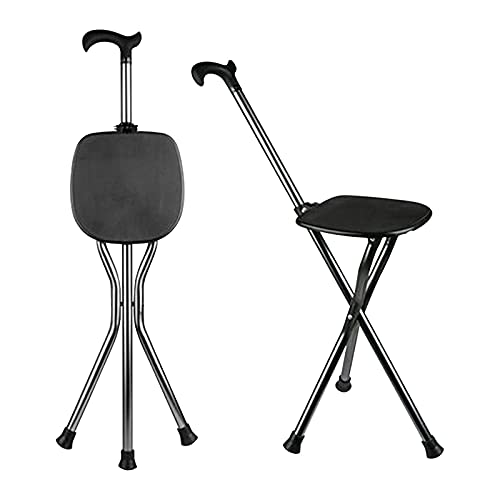 Yayayo Hold 440 lbs Folding Canes with Seat Walking Stick Height Adjustment Cane Seat Capacity Frosted Handle with Magnetic Therapy Stone Massage Crutches Stool