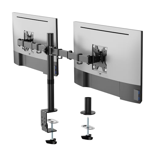WALI Dual LCD Monitor Fully Adjustable Desk Mount Stand Fits Two Screens up to 27 inch, 22 lbs. Weight Capacity per Arm (M002), Black - Black