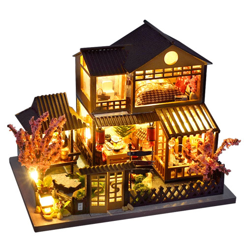 CUTEBEE Puppenhaus Miniatur mit Möbeln, Idee DIY hölzernes Miniatur Haus Kit mit LED-Licht, Maßstab 1:42 kreativer Raum (Japanese Garden House) - Japanese Garden House