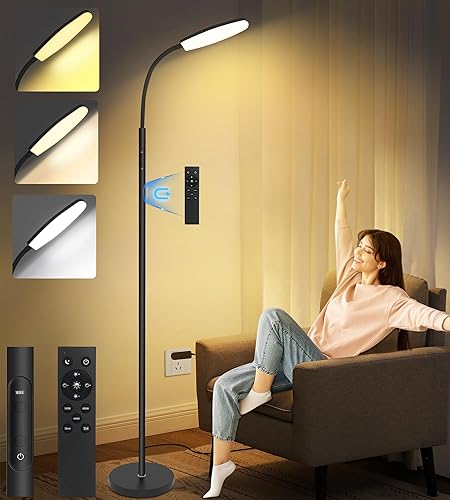 Light Therapy Lamp, 10000 Lux UV-Free Happy Therapy Lamp, Full Spectrum Sunlight Lamp with Remote Control, Light Therapy Floor Lamp with 10 Color Temperature & 6 Brightness & Timer - Black