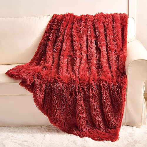 YUSOKI Red Faux Fur Throw Blanket,2 Layers,50" x 60",Soft Fluffy Fuzzy Cozy Blanket for Women Girls Teens Sofa Chair Couch Bed Farmhouse Decrations Photoshoot Props Christmas - Red - Throw50" x 60"