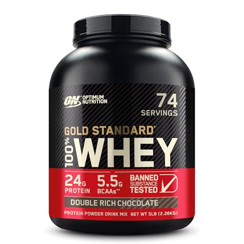 Optimum Nutrition Gold Standard 100% Whey Protein Powder, Double Rich Chocolate, 5 Pound (Packaging May Vary) - Double Rich Chocolate - 74 Servings (Pack of 1)