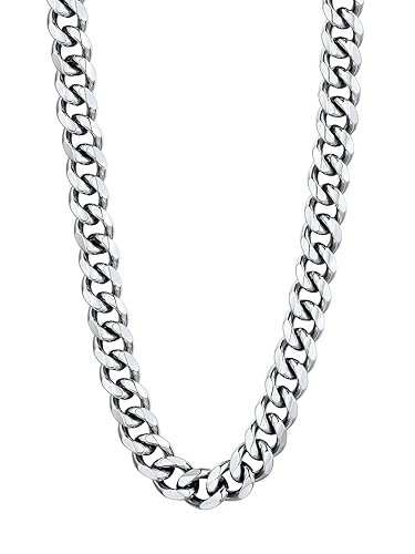U7 Diamond Cut Miami Cuban Link Chain for Men Women Stainless Steel Curb Chain Necklace, Cool Hip Hop Jewelry Silver/Black/18K Gold Plated Chains, Width 3/6/9/12mm,18/20/22/24/26/28/30 Inch - b.Cuban chain-12mm-stainless steel - 30.0 Inches
