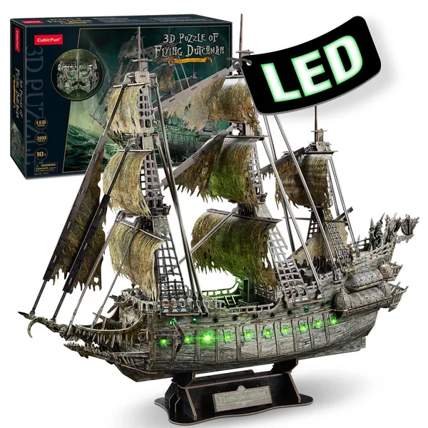 CubicFun LED Pirates of the Caribbean Flying Dutchman Model Kits for Adults to Build 3D Jigsaw Puzzles Ship Model Bulding Gifts for Adults Kids Girls Boys - 360 Pieces