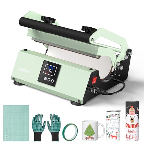 EENOUR Tumbler Heat Press Machine for 30oz 20oz 16oz Sublimation Blank Skinny Tumbler Glass Jar Can, Auto-Timer Mug Press with Digital Temp&Time Setting for 11-16oz Coffee/Ceramic Mug Cup - Green - Green - CH2242 Single Tumbler Press