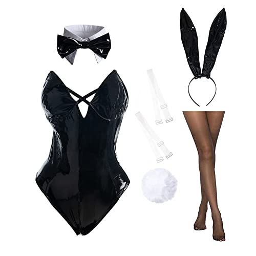 CR ROLECOS Bunny Costume Women Bunny Girl Senpai Cosplay One Piece Bodysuit - X-Large - Black Bunny - Cross Strap Style