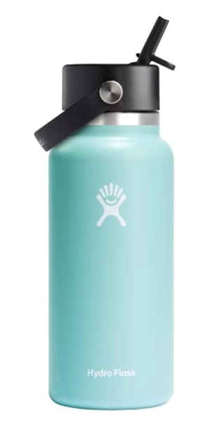 Hydro Flask Stainless Steel Wide Mouth Water Bottle with Flex Straw Lid and Double-Wall Vacuum Insulation - Dew - 32 Oz