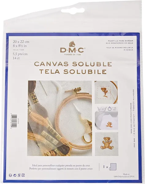 DMC DC90 Soluble Canvas, Polyvinyl, White, 22 x 0.2 x 20 cm
