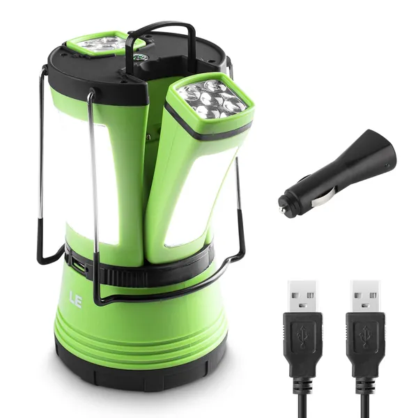 LE 3 in 1 Camping Lantern with 2 Detachable Torches, 600 Lumen, Camping Lights Rechargeable or Battery Powered, Outdoor Camping Accessories for Tent, Caravan, Emergency, Fishing, Power Cuts and More
