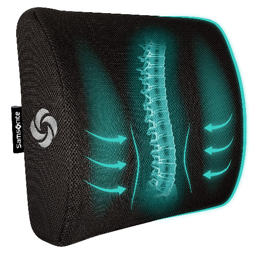 SAMSONITE - [OUR MOST COMFORTABLE] Lumbar Support Pillow For Office Chair And Car Seat, [HIGH DENSITY] Memory Foam, Versatile Use Lower Back Cushion, [NEVER FLATTEN - OR MONEY BACK GUARANTEE] - 