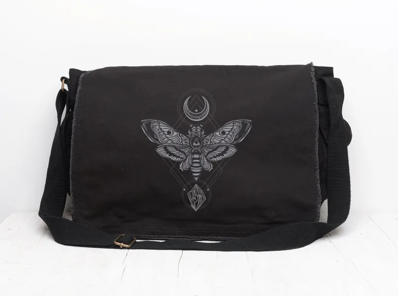 Black Canvas Moth Messenger Bag