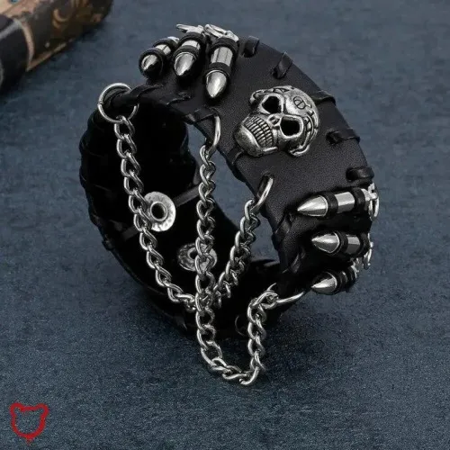 Bullet Wrist Band with Black Skull