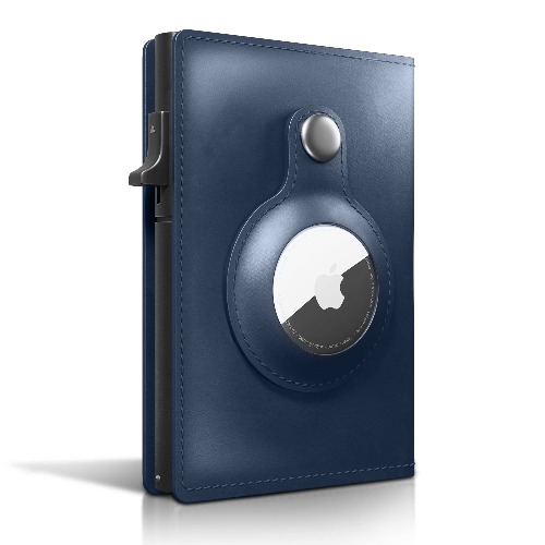 Anovus Cobalt Apple AirTag Wallet | Minimalist Pocket-Sized Genuine Leather Credit Card Holder with RFID Technology | Slim Money Clip and Wallet for Men | Accessory and Case for Apple Air Tag
