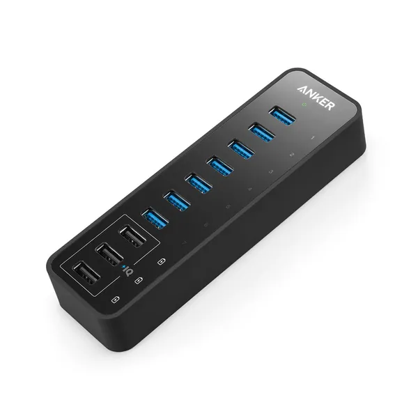 Anker 10 Port 60W Data Hub with 7 USB 3.0 Ports and 3 PowerIQ Charging Ports for MacBook, Mac Pro/Mini, iMac, XPS, Surface Pro, iPhone 7, 6s Plus, iPad Air 2, Galaxy Series, Mobile HDD, and More - 