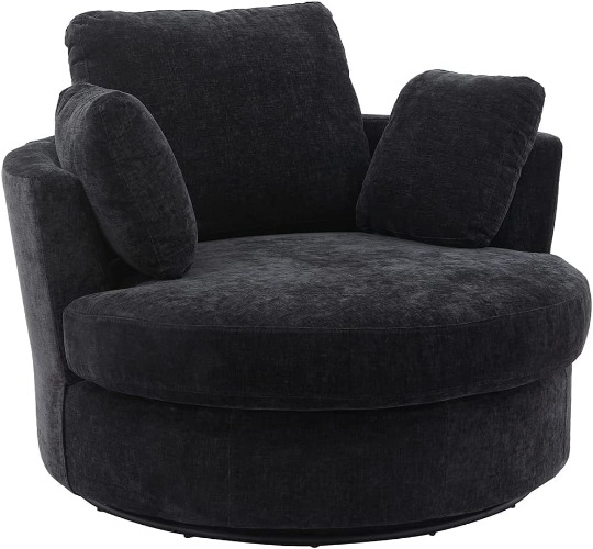 42"W Small Loveseat Sofa Couch, Swivel Barrel Chairs for Bedroom 360 Degree Swivel Accent Chairs for Living Room, Chenille Fabric Club Chair Chaises Lounges for Living Room/Office/Hotel, Black - Round Black