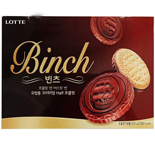 Lotte Binch - Europe Inspired Half Chocolate Half Cracker Premium Biscuits 204g - 204 Gram (Pack of 1)