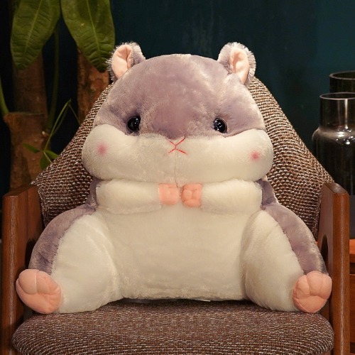 Hammy Plushie/Back Cushion (with Blanket + Hand Warmer) - Regular / Gray