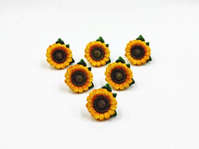 Amyoxu SnS Sunflower Vintage Kitchen Resin Drawer Pulls Cabinet Knobs Handles Country Home Decoration (Pack of 6)