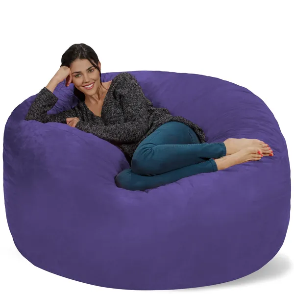 Chill Sack Bean Bag Chair: Giant 5' Memory Foam Furniture Bean Bag - Big Sofa with Soft Micro Fiber Cover - Purple - Microsuede - Purple