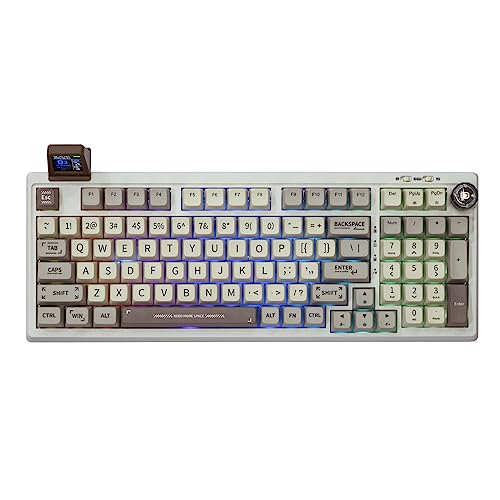 EPOMAKER RT100 97 Keys Gasket BT5.0/2.4G/USB-C Mechanical Gaming Keyboard with Customizable Display Screen, Knob, Hot Swappable Socket, 5000mAh Battery for Win/Mac (Gateron Yellow Switch) - Gateron Pro Yellow - RT100 Retro White