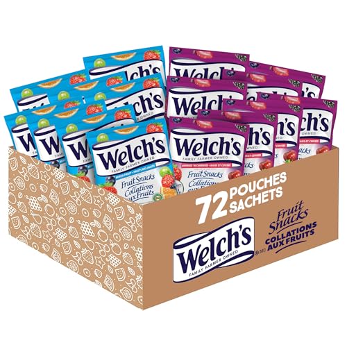 Welch's Fruit Snacks, Mixed Fruit & Berries 'N Cherries, Bulk Pack, Gluten Free, Individual Single Serve Bags, 22g (Pack of 72)