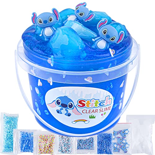Clear Slime, Blue Clear Jelly Cube Glimmer Crunchy Slime with 8 Add-ins, Idea Stress Relief Toy, Kids Party Favor, Birthday Christmas New Year Easter Gifts for Girls and Boys Age 6 7 8 9 10+ - Blue Slime