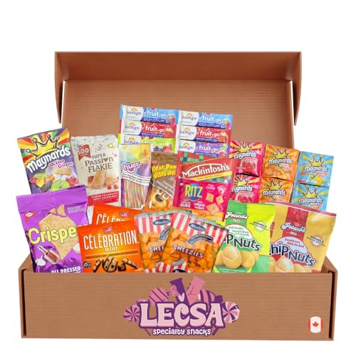 Canadian Snack Care Package - Variety Pack of Treats for Kids and Adults - Snack Box with Cookies, Mackintosh’s Toffee, Sour Candy Maynard’s, Wine gums, Crackers and Many More, – Gift Basket of Delicious Sweets by Lecsa Specialty Snacks (25 Count) - 25 Count