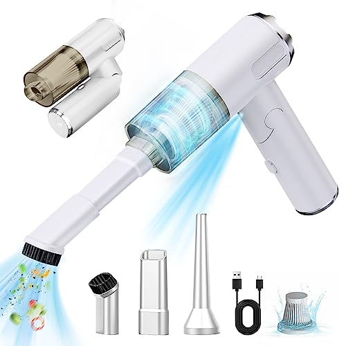 Foldable Handheld Vacuum Cordless, ULSTAR® 16000PA Hand Vacuum Cleaner with LED Light Different Nozzles Suction & Blowing Dual Function Mini Vac for Car, Home, Office (White) - White