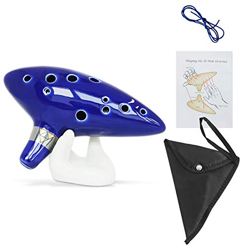 SENHAI Ocarina Instrument with Neck Strap Cord and Song Book (Songs From the Legend of), 12 Hole Alto C Ocarinas With Gift Box, Hand-shape Display Stand and Black Protective Bag