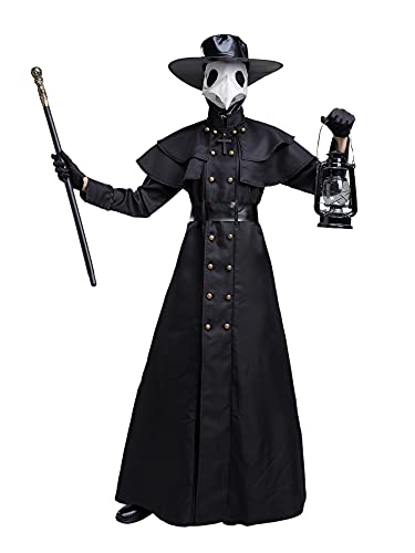 Feynman Men's Medieval Steampunk Plague Doctor Halloween Costume with Plague Doctor Accessory Set, Black, 3XL - 3XL - Black
