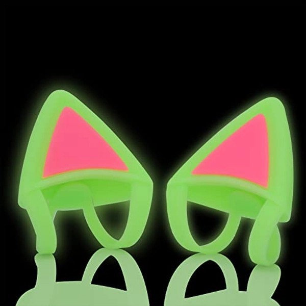 LEFXMOPHY Kitty Ears for Headset Replacement for Bose/Sony Headphones Silicone Cat Ear Attachment Accessories Add on Headphone for PC, Pink Glow in Dark, Green/Pink - Glow Green and Pink