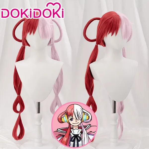 【Ready for ship】DokiDoki Anime ONE PIECE Cosplay Uta Women White Long Wig Cosplay Red Pink Hair