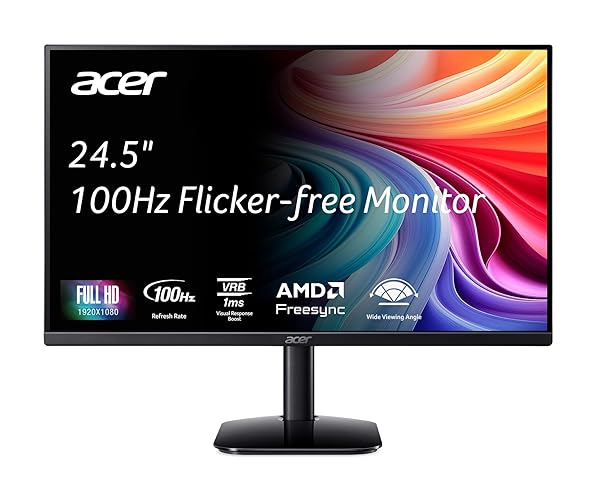 acer KB252Q E0bi 24.5" IPS Full HD (1920 x 1080) Zero-Frame Gaming Office Monitor AMD FreeSync Technology Up to 100Hz Refresh 1ms (VRB) Low Blue Light Tilt HDMI & VGA Ports - 24.5-inch
