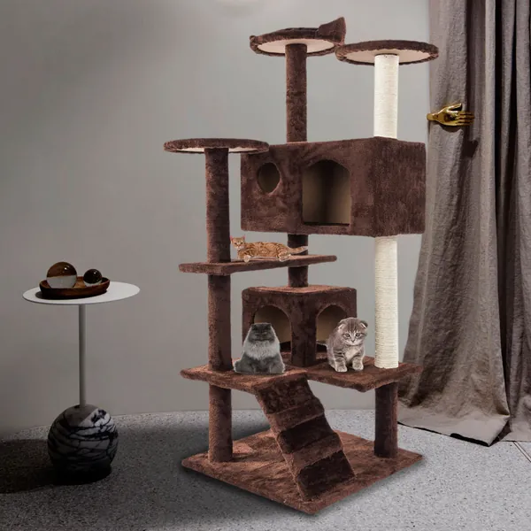 52" Solid Cute Sisal Rope Plush Cat Climb Tree Cat Tower - Brown