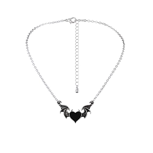 Caiyao Evil Heart Bat Wing Halloween Necklaces Punk Demon Peach Wing Pendant Choker for Women Girls Personality Jewelry