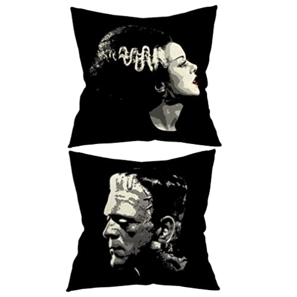 18x18 in Set of 2 Decorative Pillowcase Halloween Gothic Couple Horror Throw Pillow Cover Gifts for Gothic Room Couch Sofa Decor, Gifts for Couples, Valentine Day (Black2)