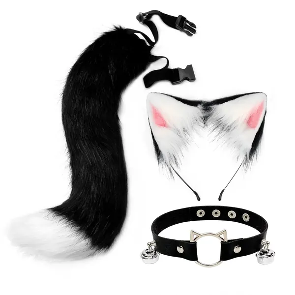 Sly Fox Tail Ear & Collar Set | Black & White