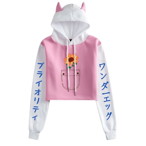xhomeshop Anime Wonder Egg Priority Hoodie Women Teen Girls Prints Long Sleeve Cat Ear Hoodie Pullover Crops Tops - XXL - 3