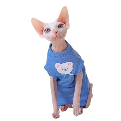IUOUTG Sphynx Cat T-Shirts For Cornish Rex/Devon Rex/Peterbald - M - Blue