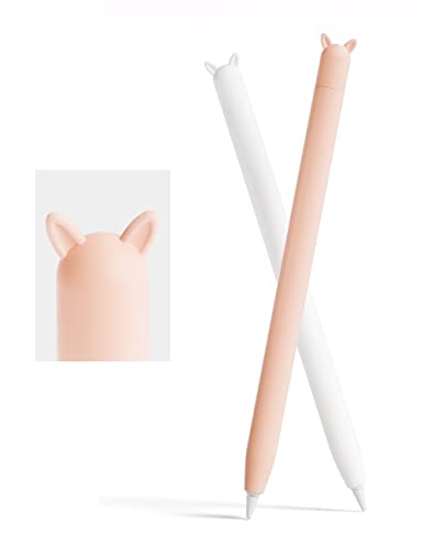 2 Pack Case for Apple Pencil 1st Generation,Cute Soft Silicone Skin Cover Sleeve Accessories Compatible with iPad Pro 9.7"/10.5"/12.9",White&Pink - 1st Generation - 1st White &Pink