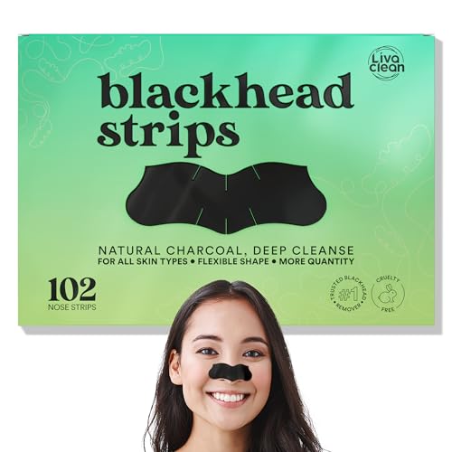 LivaClean (102 Strips Charcoal Blackhead Remover Pore Strips for Face Nose Pores - Blackheads Removal - Blackhead Removers - Blackhead Remover Strip - Black Head Nose Strips Black Head Remover - 102 CT