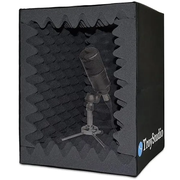 TroyStudio Portable Vocal Booth, Large Foldable Microphone Isolation Shield, Music Recording Studio Sound Echo Absorbing Box, Desk & Stand Use Reflection Filter with Thickened Dense Acoustic Foam