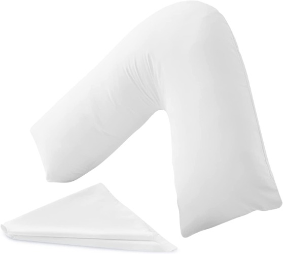 SM Decor V Pillow With Pillowcase - Orthopedic Support Pillow For Neck, Back & Shoulder - Nursing, Maternity & Pregnancy V Shaped Pillow - Extra Hollowfiber Filling & Machine Washable