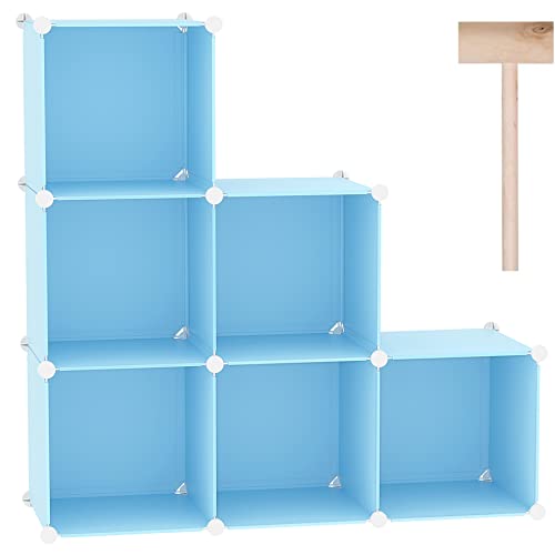 C&AHOME Cube Storage Organizer, 6-Cube Shelves Units, Closet Cabinet, DIY Plastic Modular Book Shelf, Ideal for Bedroom, Living Room, Office, 36.6" L x 12.4" W x 36.6" H Blue UPCS06L - Blue