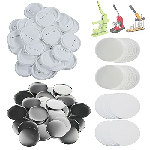 Happizza 200 Sets 58mm(2.25 in) Blank Pin Back Button Parts for Button Maker Machine 58mm, Round Badge Making Supplies, Includes Metal Cover, Plastic Button Back Cover, Clear Film&Blank Paper - 58mm 200Sets